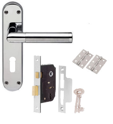GoldenGrace Mitred Lever Lock Door Handles Backplate Duo Chrome Satin & Chrome