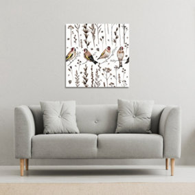Goldfinches and autumn dry plants (Canvas Print) / 101 x 101 x 4cm