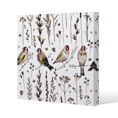 Goldfinches and autumn dry plants (Canvas Print) / 46 x 46 x 4cm