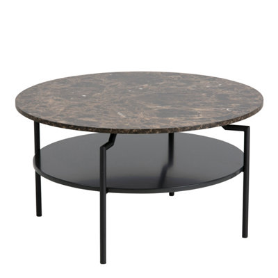 Goldington Round Coffee Table with Brown Marble Melamine Top & Black ...