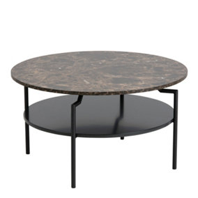 Goldington Round Coffee Table with Brown Marble Melamine Top & Black Legs
