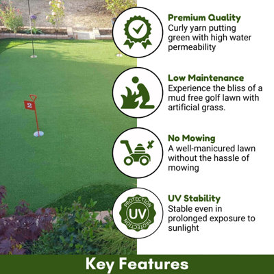 Golf 15mm (3100 GSM) Premium Extra Thick Putting Green Artificial Grass, Pet-Friendly Artificial Turf-14m(45'11") X 2m(6'6")-28m²