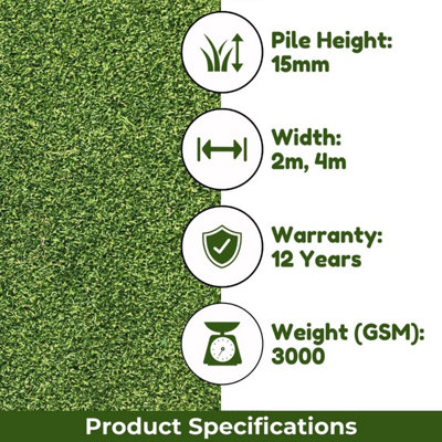 Golf 15mm (3100 GSM) Premium Extra Thick Putting Green Outdoor Artificial Grass, Artificial Turf-11m(36'1") X 2m(6'6")-22m²