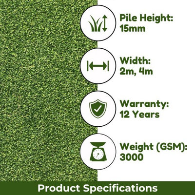 Golf 15mm (3100 GSM) Premium Extra Thick Putting Green Outdoor Artificial Grass, Artificial Turf-13m(42'7") X 2m(6'6")-26m²