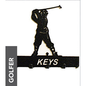Golfer Key Holder - Rack - Solid Steel - W15 x H9 cm - Black