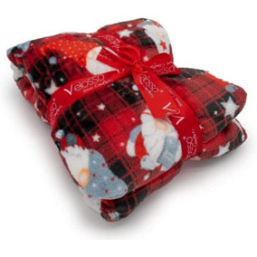 Gonk Tartan Check Teddy Fleece Blanket For Kids and Adults Soft & Warm Christmas Holiday Festive Season Quilt Throw Blanket