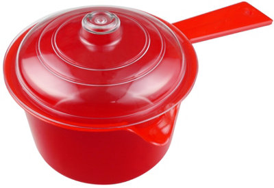 Good2Heat Microwave Cookware Red Round Plastic Pouring Lip Stay Cool Handle Saucepan with Lid 600ml