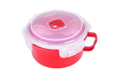 Good2Heat Plus Microwave Cookware Red Round Plastic Steam Vent Dishwasher Safe Food Storage Bowl with Spork 900ml