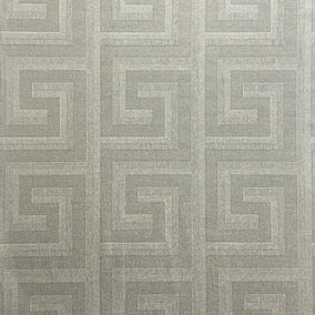 GoodHome Scapi Greek Key Grey Wallpaper Modern Textured Paste The Wall Vinyl