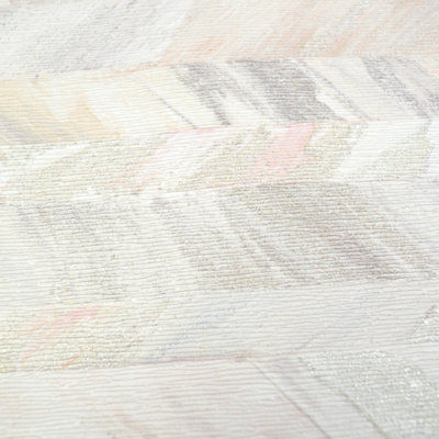 GoodHome Sphene Striped Brush Stroke White Wallpaper Glitter Textured Vinyl