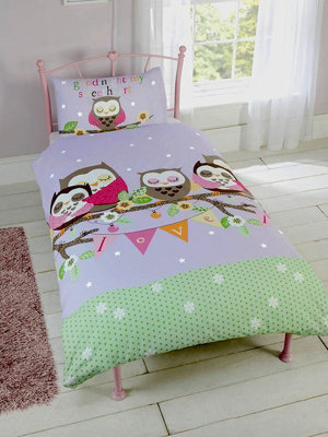 Goodnight Sweetheart Owls Single Duvet Cover and Pillowcase Set