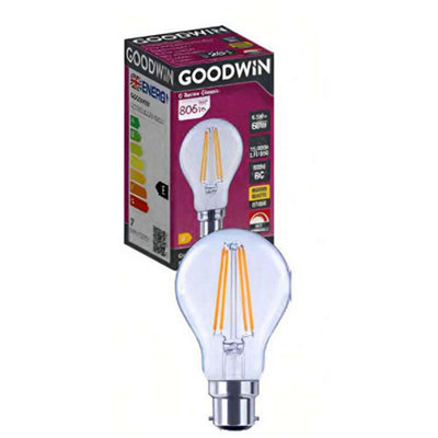 GOODWIN  Classic GLS Clear B22d 300D 6.5W/60W 806lm Non-dimmable Ra80 2700K LED Lamp