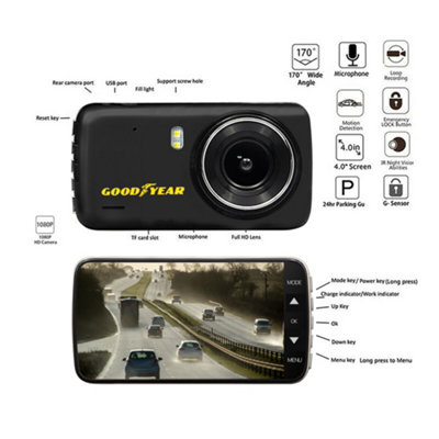 Goodyear 1080P Dual Lens Car DVR Front and Rear Camera Video Dash Cam Recorder