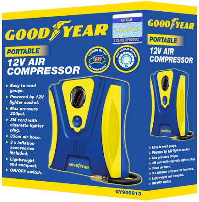 Goodyear 12V Portable Car Tyre Inflator Compressor 3M Cigarette Lighter Cord
