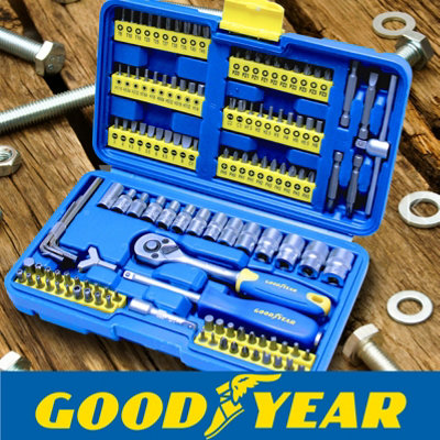 Goodyear 130pc Socket Set + Screwdriver Bits Including 72-teeth Ratchet Handle