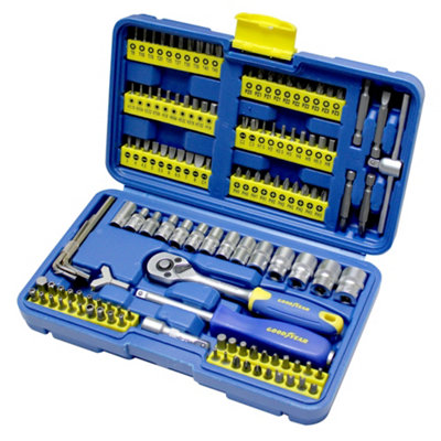 Goodyear 130pc Socket Set Screwdriver Bits Including 72 teeth Ratchet Handle