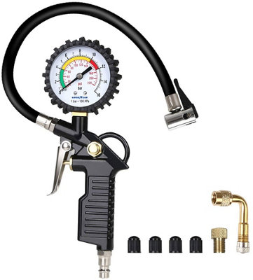 Tyre Inflator Gauge – 12 Bar Compressed Air Tester With Direct Connection, Analog Display