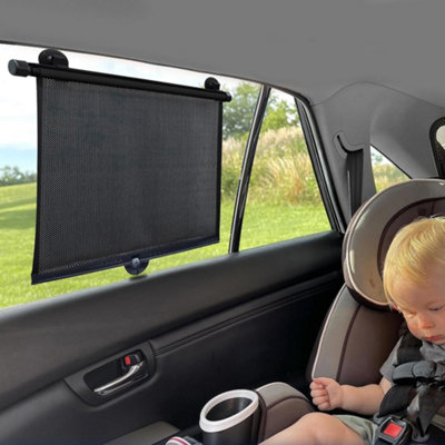 Goodyear 2Pc Car Window Roller Blinds Sun Shade Visor UV Protection Mesh Kids