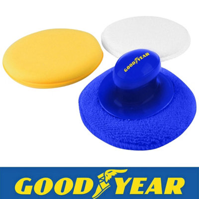 Goodyear 3Pc Car Wax Polish Applicator Pads With Handle Easy Grip Application