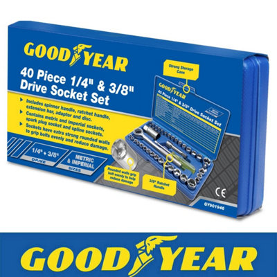 Goodyear 40pc 1/4" & 3/8" Socket Driver Set DIY at B&Q