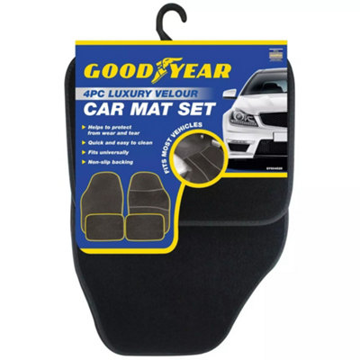Goodyear 4pc Luxury Velour Car Mat Carpet Set Universal Fit DIY at B&Q