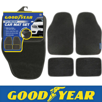 Goodyear 4Pc Luxury Velour Non Slip Floor Mats Carpet Car Mat Front & Rear Set