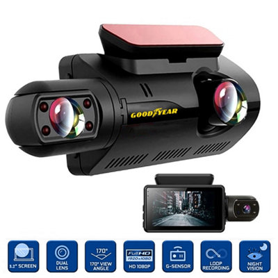 Goodyear Dual Lens Car Dash Cam with Front Rear Internal Camera HD Dashcam Taxi