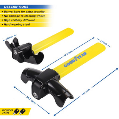 Goodyear Heavy Duty Universal T Shape Steering Wheel Lock Security - 3
