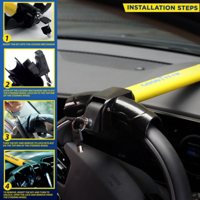 Goodyear Heavy Duty Universal T Shape Steering Wheel Lock Security - 4