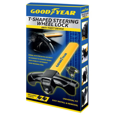 Goodyear Heavy Duty Universal T Shape Steering Wheel Lock Security - 5