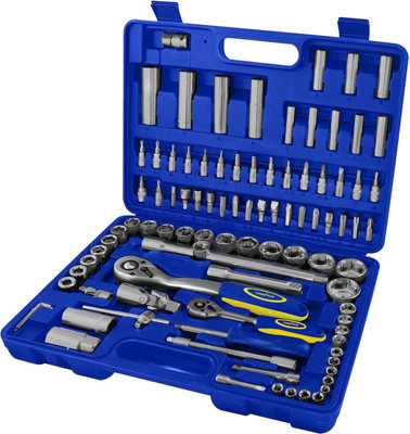 Goodyear Socket Set & Screwdriver Bit Torx Ratchet Case 94PC 1/2" 1/4" Tool Kit