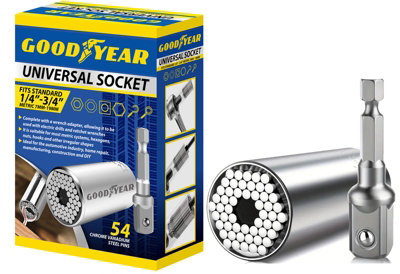 Goodyear Universal Socket Set 1/4"-3/4" Includes Wrench Adapter DIY Car