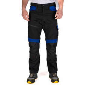 Goodyear Workwear Mens Flex Knee Work Cargo Trouser, Black/Royal Blue, 30W (33'' Long Leg)