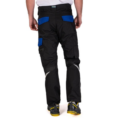 Goodyear Workwear Mens Flex Knee Work Cargo Trouser, Black/Royal Blue, 36W (33'' Long Leg)