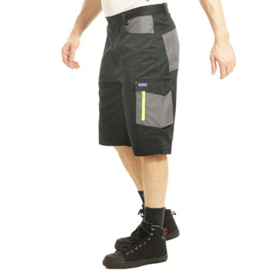 Goodyear Workwear Mens Multi Pocket Cargo Shorts, Black/Grey, 30W