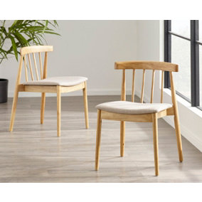 Goran Dining Chair Oak Frame Beige Seat (Pair in Box)