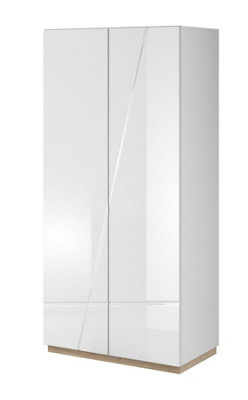 Gorgeous Futura Hinged Door Wardrobe in White Gloss & Oak Riviera (W900mm x H1910mm x D510mm) - Ideal for Smaller Rooms