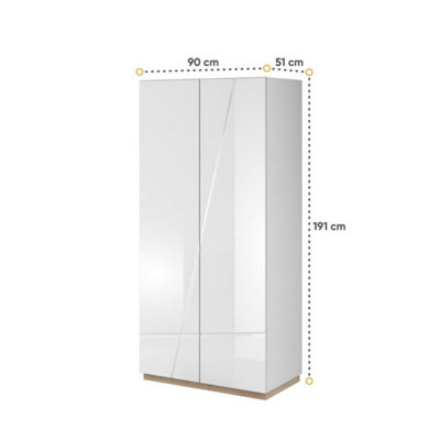 Gorgeous Futura Hinged Door Wardrobe in White Gloss & Oak Riviera (W900mm x H1910mm x D510mm) - Ideal for Smaller Rooms