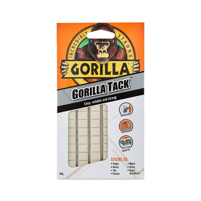 Gorilla Tack 56g Reusable Adhesive Putty – 84 Pre-Cut Squares, Removable & Low-Residue, For Hanging Lightweight Items Indoors & Outdoors On Most Surfaces