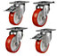 GORILLA Swivel Castor Wheels Polyurethane 130mm 350kg Capacity Each Wheel Red x4