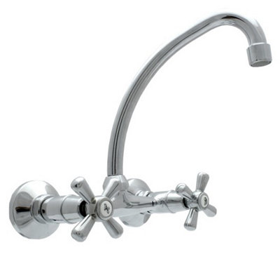 GOSHE Traditional Retro Wall Mounted 'F' Spout Cross Head Kitchen Bathroom Faucet Tap