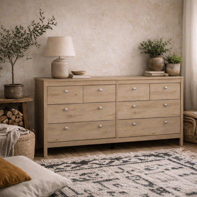 Gossmere Hickory Oak Effect 8-Drawer Double Chest 1600mm
