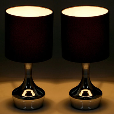 Gotham E14 28W Chrome Touch Table Lamps with Black Fabric Shades (Sold in Pairs)