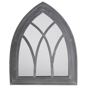 Gothic Arched Rustic Wooden Garden Mirror Grey Wash 885cm x 66cm