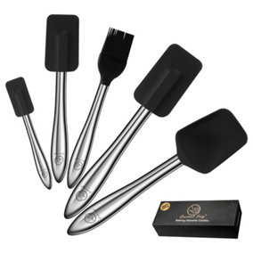 Gourmet Easy 5 Piece Silicone Spatula Set with Stainless Steel Handle - Black