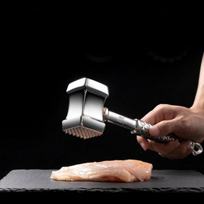 Meat Tenderizer Hammer Silver Two Sided Stainless Steel Heavy Duty