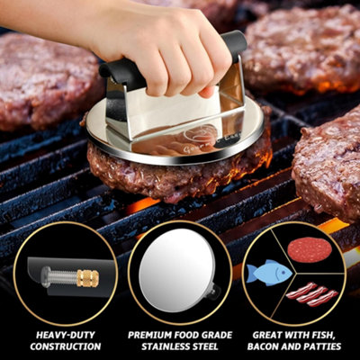 Smash Burger Press Onlyfire Presse Burger En Fonte, Presse Steak Haché Smash Hamburger Rond De 15.2 Cm, Professionnelle Accessoire Pour Barbecue Presse à Burger
