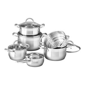 Gourmet Stainless Steel 10 Piece Cookware Set with Glass Lids Silver