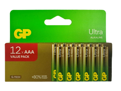 GP Ultra AAA Alkaline Batteries, Pack of 12