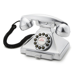GPO Carrington Retro Push-Button Phone with Pull-Out Tray, Traditional Bell Ring, Ringer On/Off for Home, Office, Hotels-Chrome